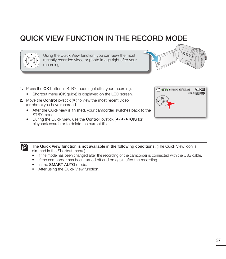 Quick view function in the record mode | Samsung SMX-F40RN-XAA User Manual | Page 49 / 131