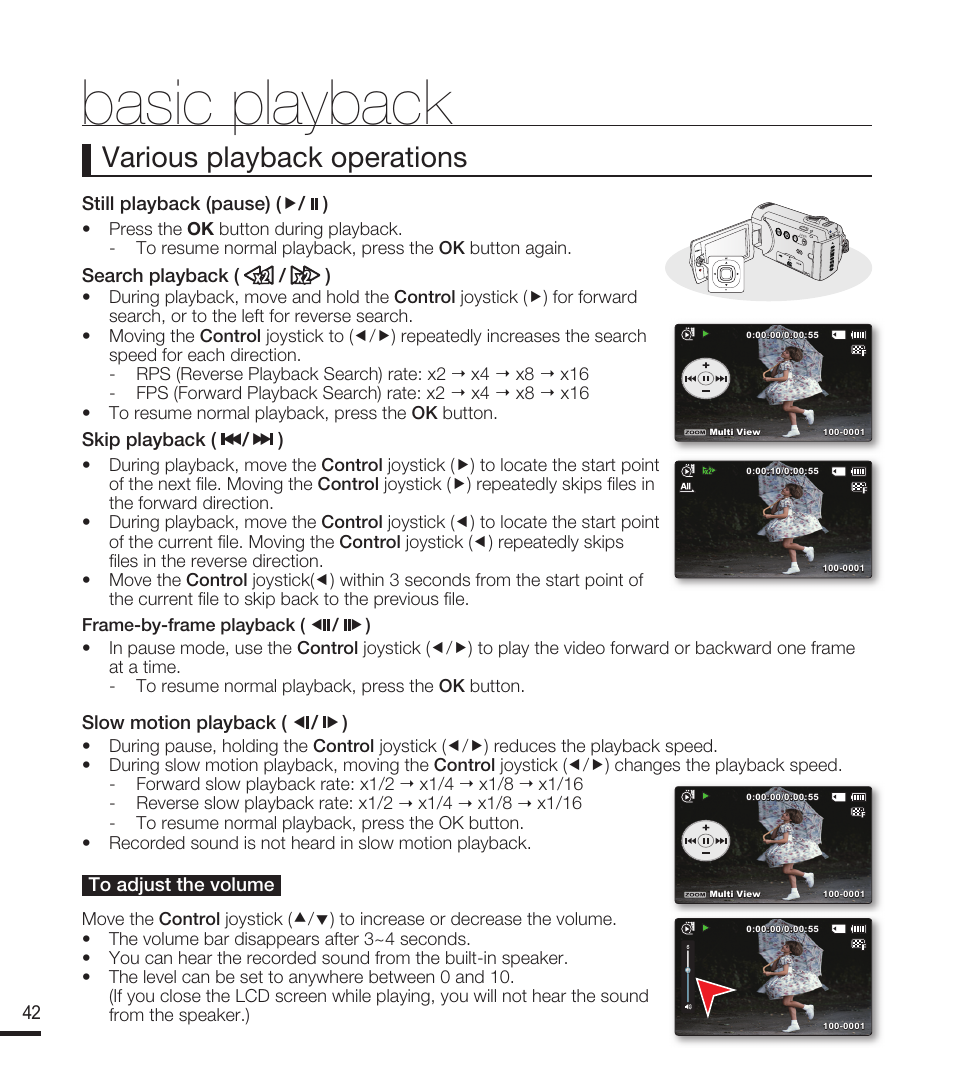 Basic playback, Various playback operations | Samsung SMX-F40RN-XAA User Manual | Page 54 / 131