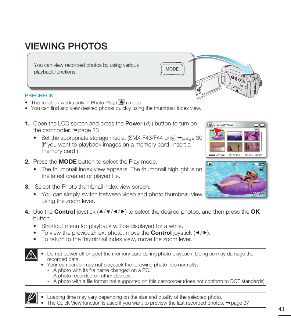 Viewing photos | Samsung SMX-F40RN-XAA User Manual | Page 55 / 131