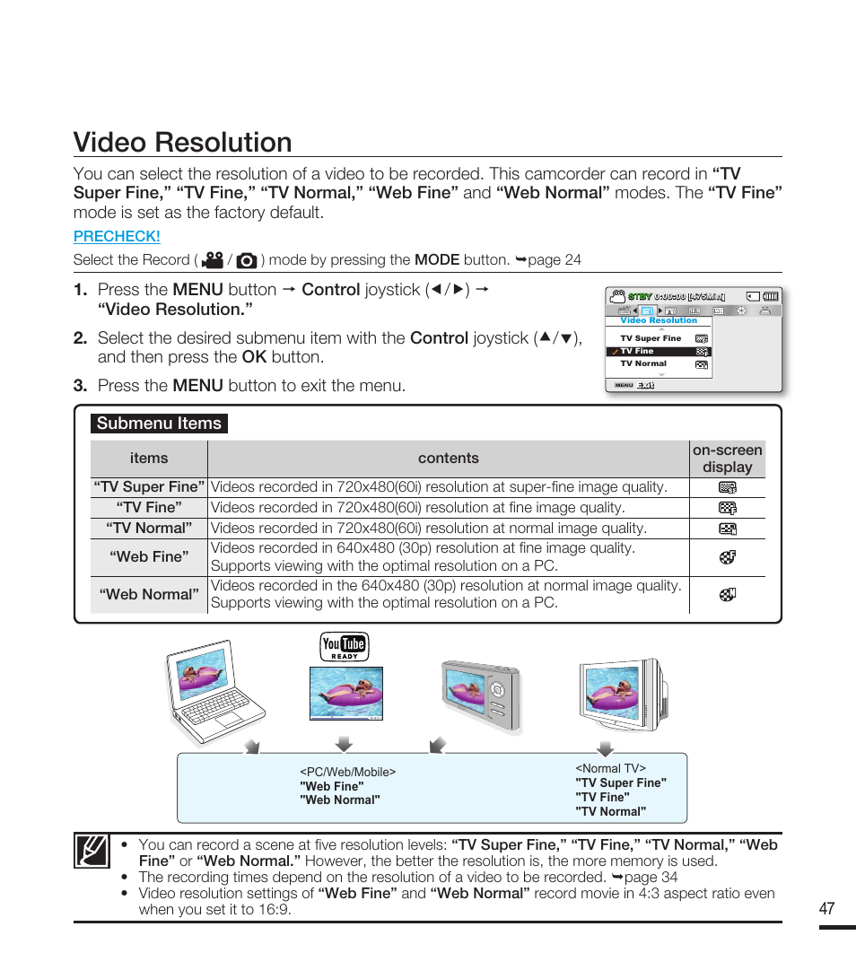 Video resolution | Samsung SMX-F40RN-XAA User Manual | Page 59 / 131