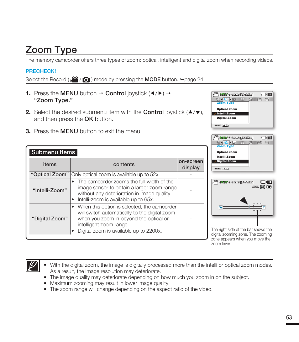 Zoom type | Samsung SMX-F40RN-XAA User Manual | Page 75 / 131