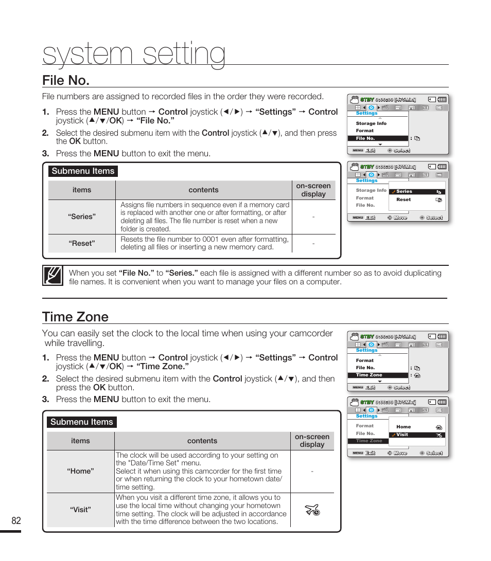 File no, Time zone, System setting | Samsung SMX-F40RN-XAA User Manual | Page 94 / 131