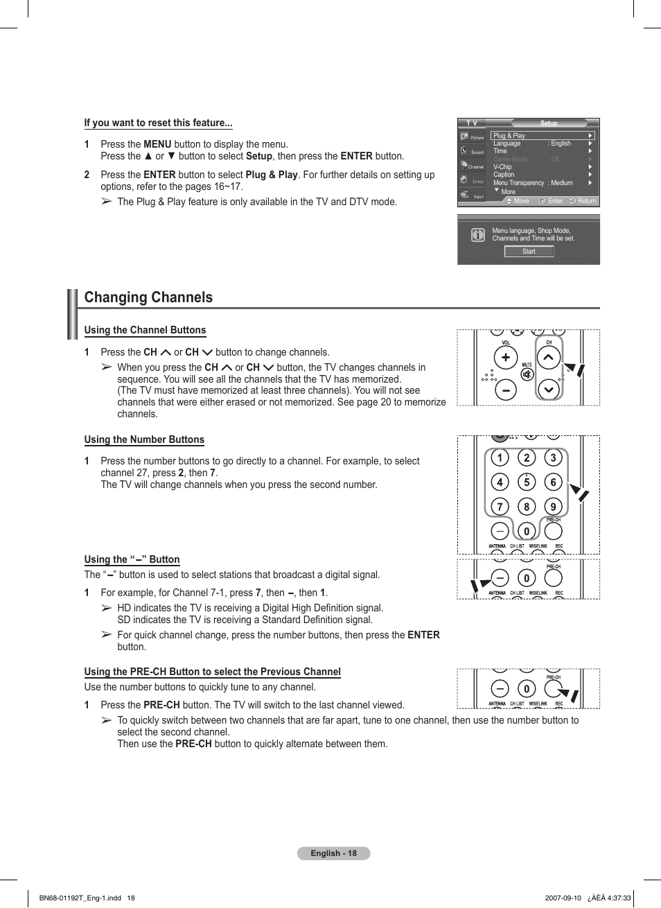 Changing channels | Samsung HPT5044X-XAA User Manual | Page 18 / 72