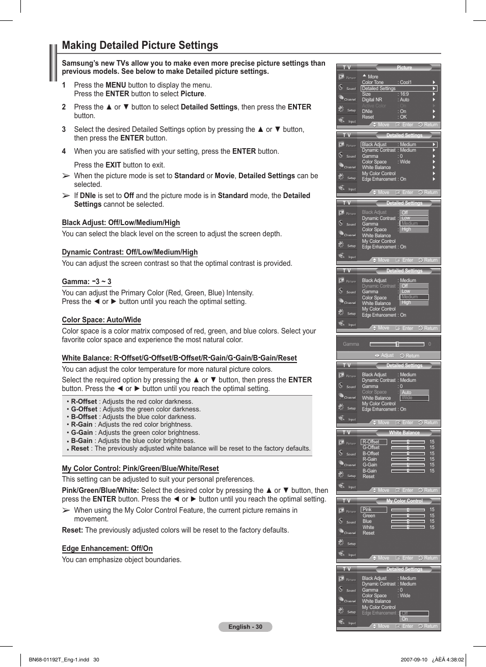 Making detailed picture settings | Samsung HPT5044X-XAA User Manual | Page 30 / 72