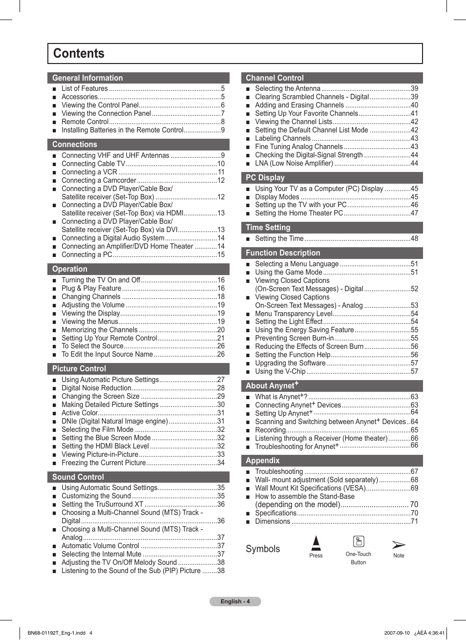 Samsung HPT5044X-XAA User Manual | Page 4 / 72