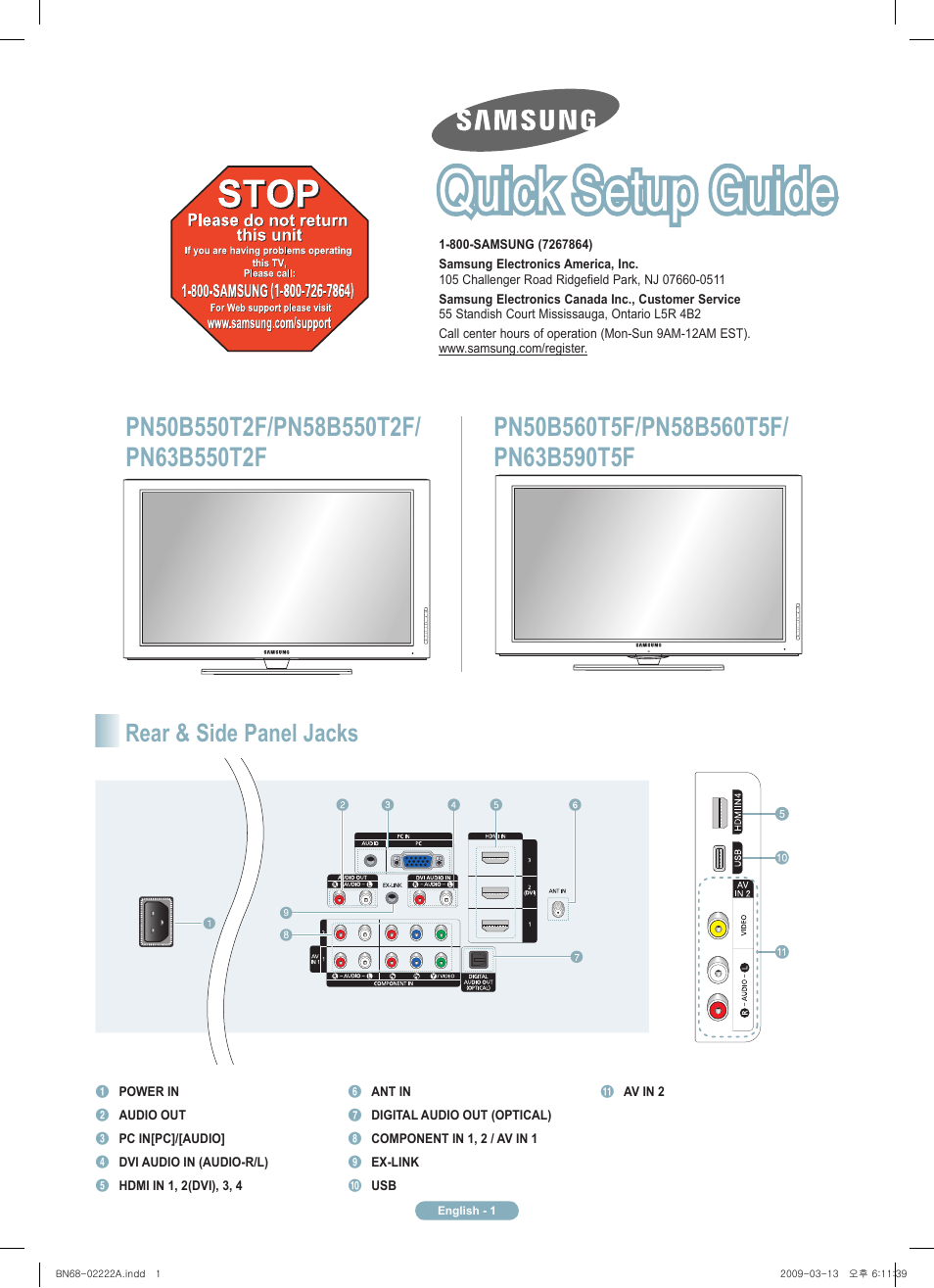 Samsung PN63B550T2FXZA User Manual | 12 pages