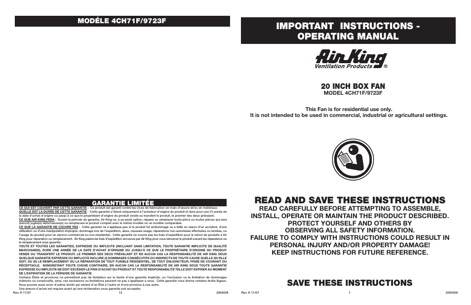 Air King 9723F User Manual | 6 pages
