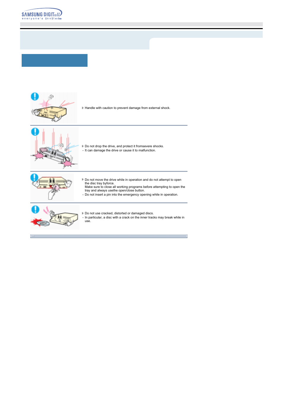 Safety precautions, While operating | Samsung SW-252BENB User Manual | Page 4 / 18
