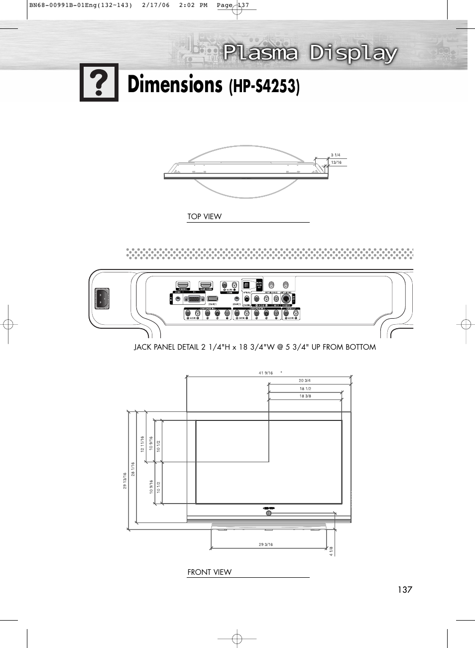 Dimensions(hp-s4253), Dimensions, Hp-s4253) | Samsung HPS4253X-XAC User Manual | Page 137 / 144