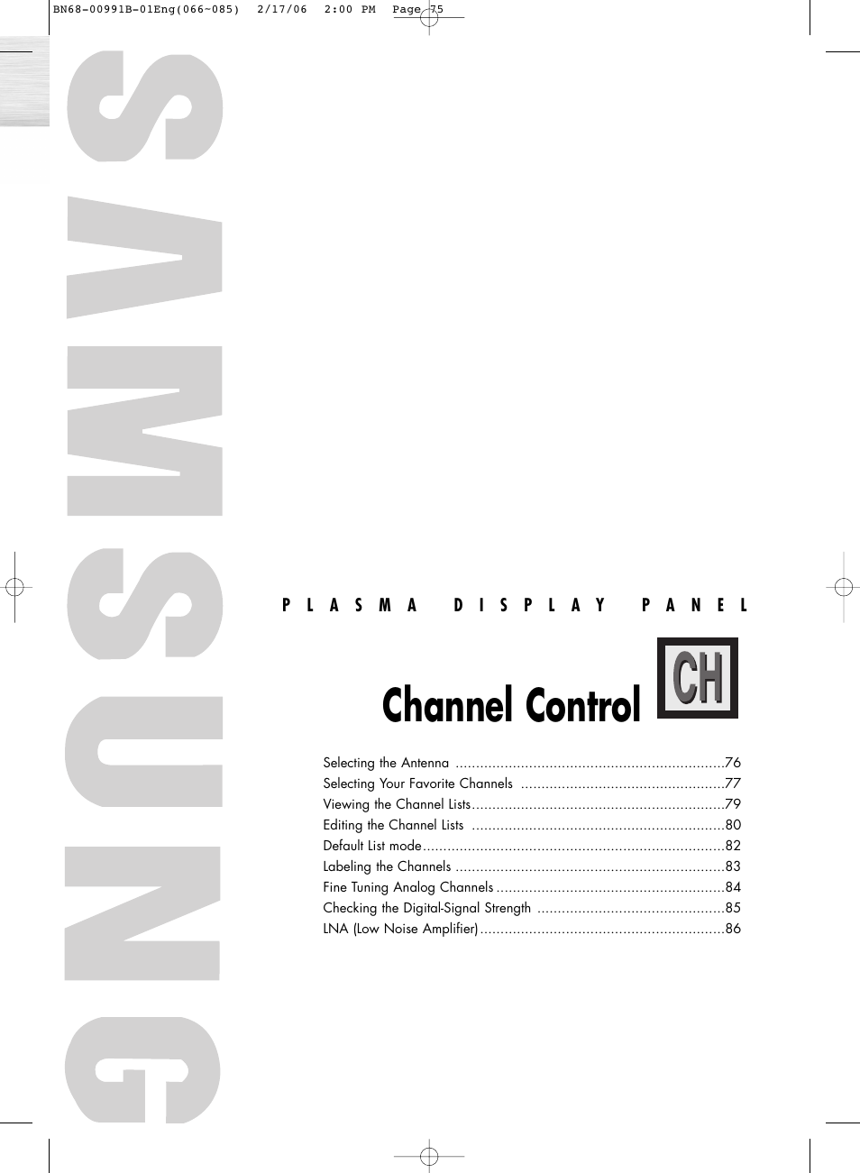 Channel control | Samsung HPS4253X-XAC User Manual | Page 75 / 144