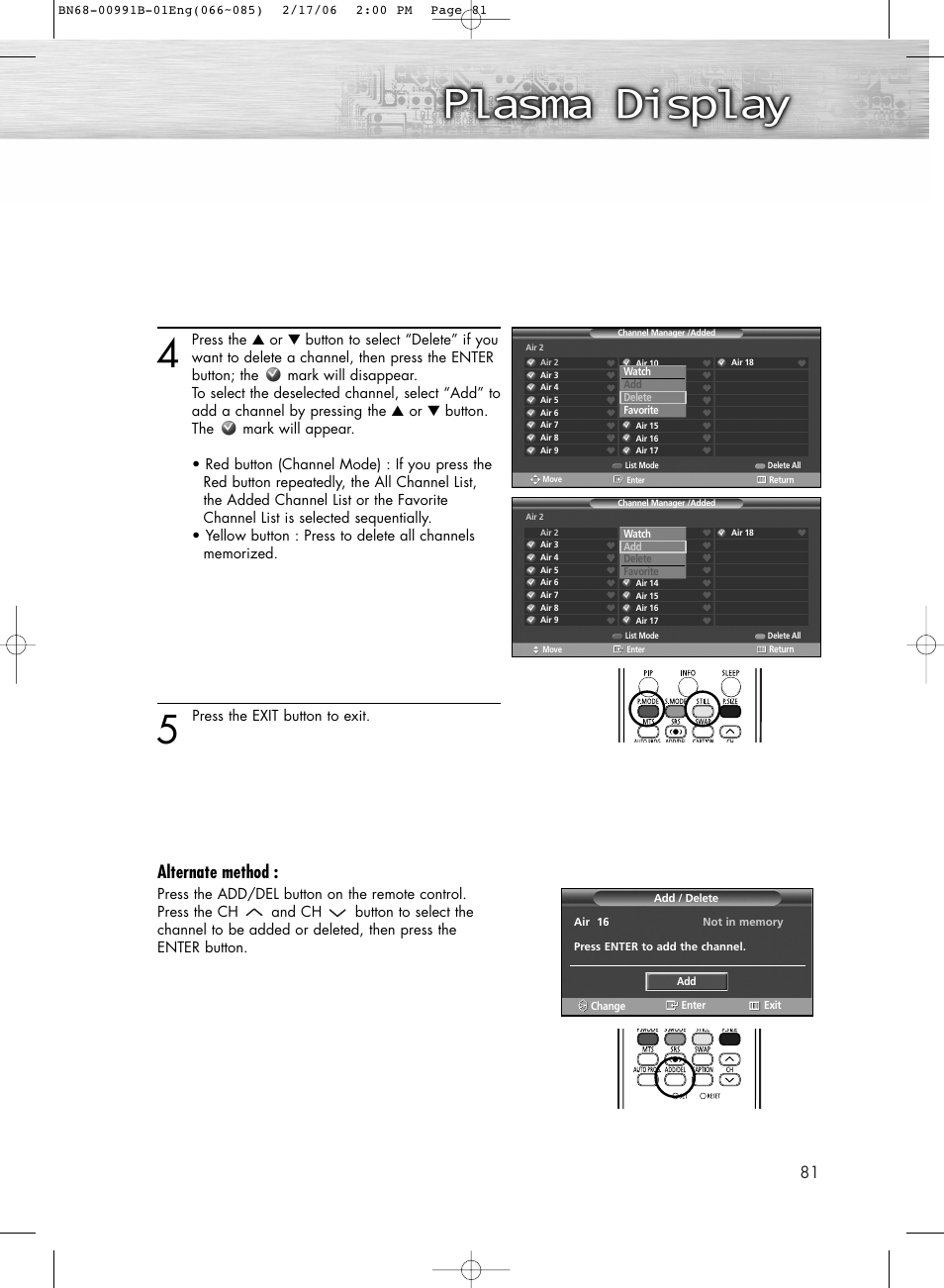 Alternate method | Samsung HPS4253X-XAC User Manual | Page 81 / 144