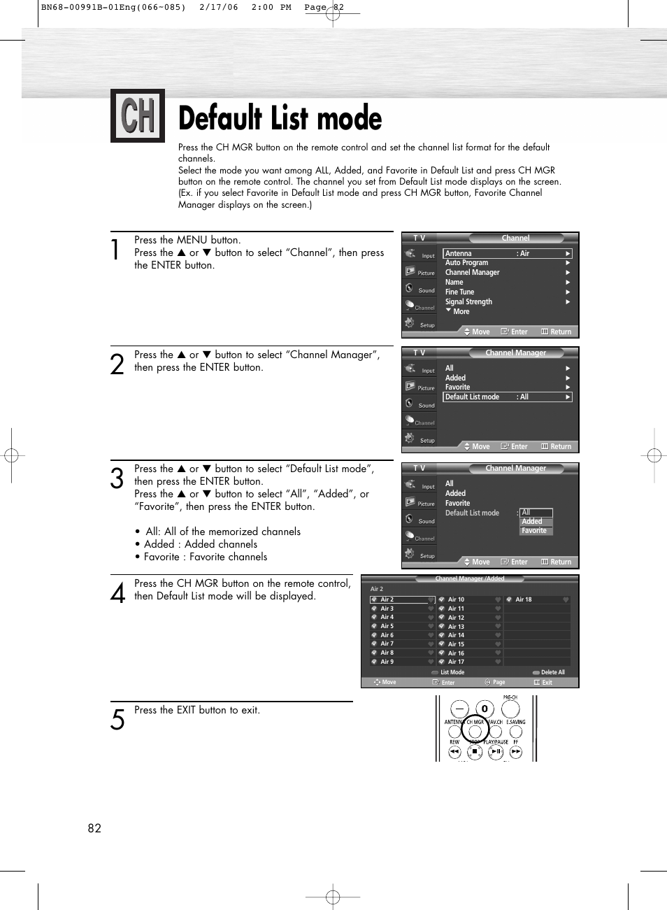 Default list mode | Samsung HPS4253X-XAC User Manual | Page 82 / 144