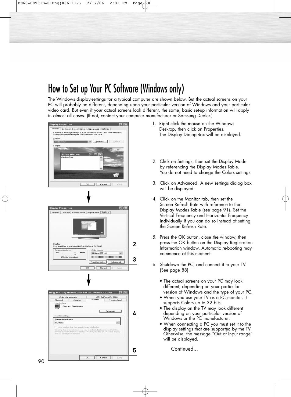 How to set up your pc software (windows only) | Samsung HPS4253X-XAC User Manual | Page 90 / 144