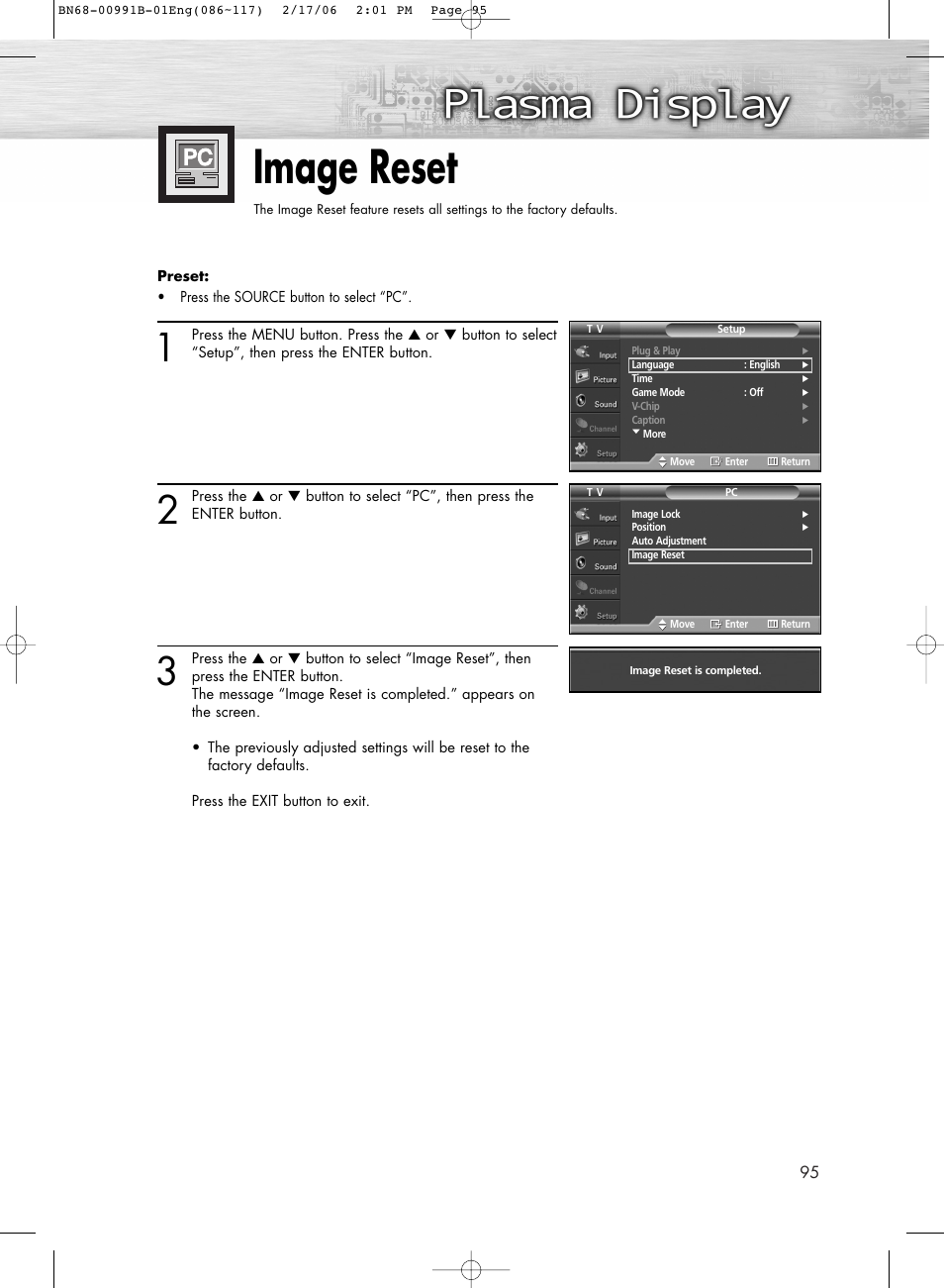 Image reset | Samsung HPS4253X-XAC User Manual | Page 95 / 144