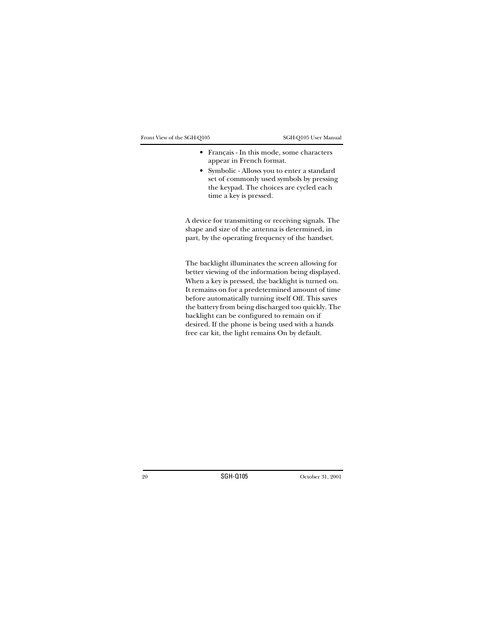 Antenna, Screen backlight, Antenna screen backlight | Samsung SWGQ105SV-XAR User Manual | Page 20 / 118