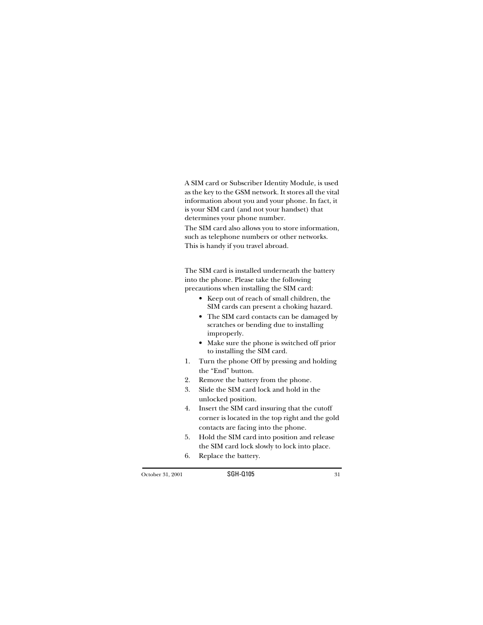 Sim card, Installing the sim card | Samsung SWGQ105SV-XAR User Manual | Page 31 / 118