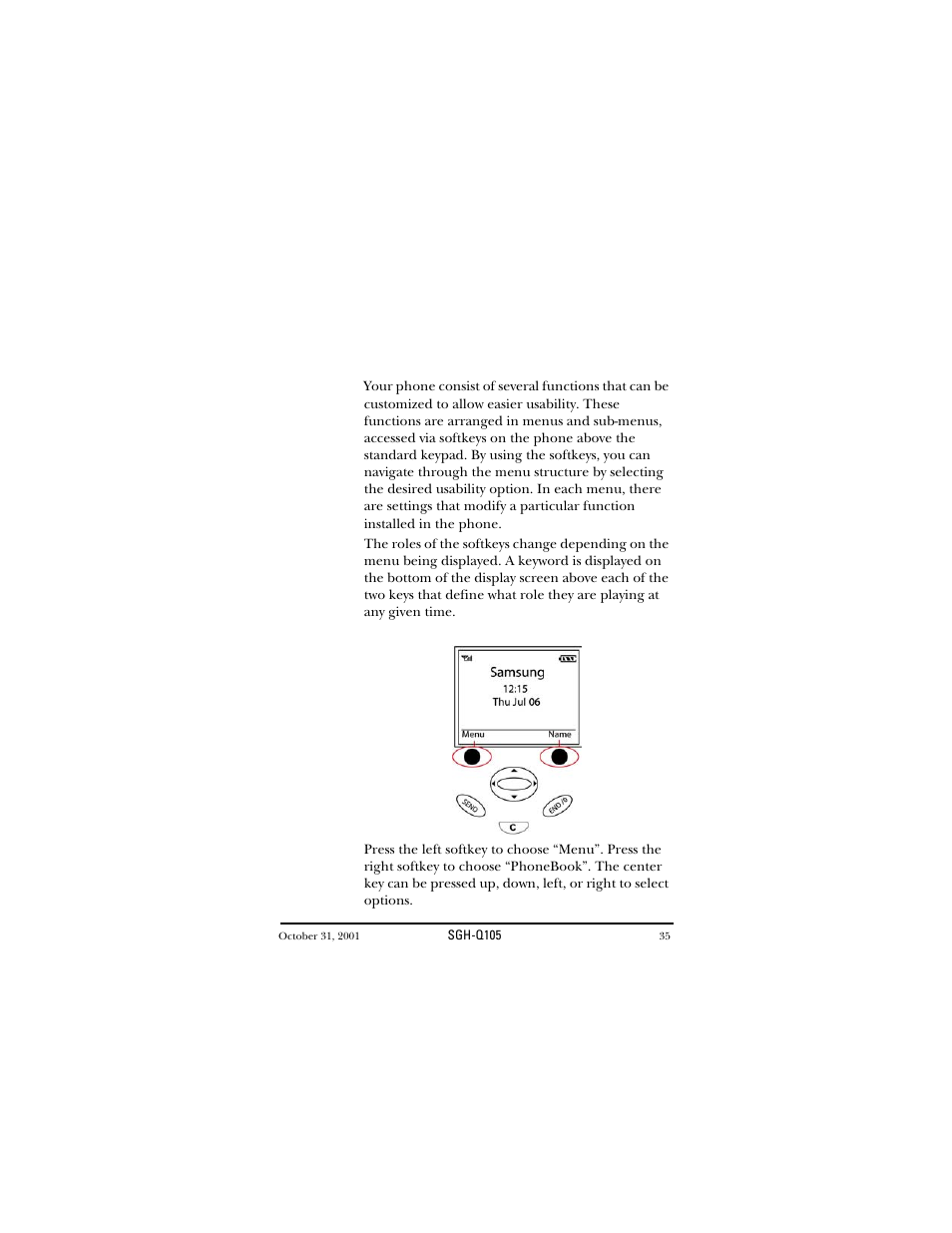 Selecting functions and options | Samsung SWGQ105SV-XAR User Manual | Page 35 / 118