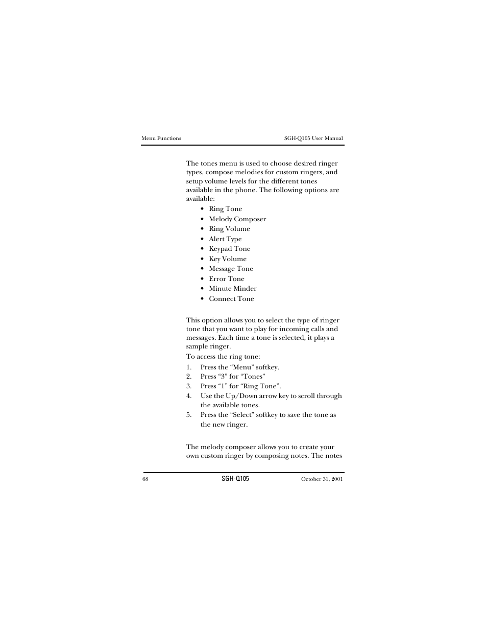 Tones | Samsung SWGQ105SV-XAR User Manual | Page 68 / 118