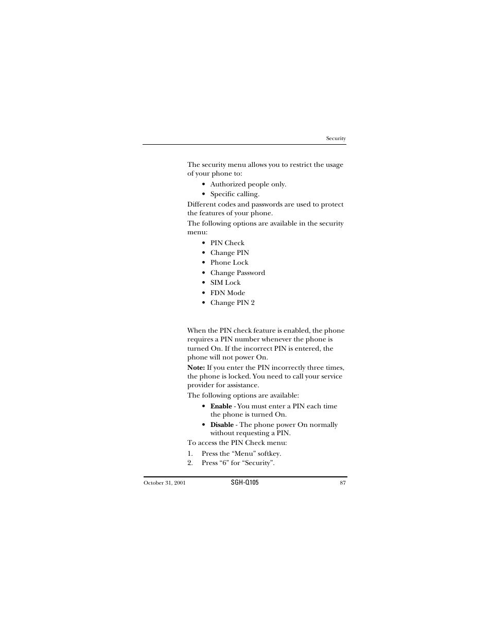 Security | Samsung SWGQ105SV-XAR User Manual | Page 87 / 118