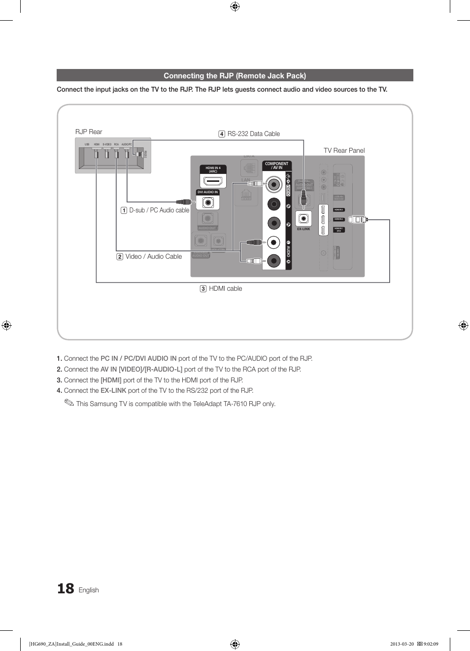 Connecting the rjp (remote jack pack), English | Samsung HG55NB690QFXZA User Manual | Page 18 / 48