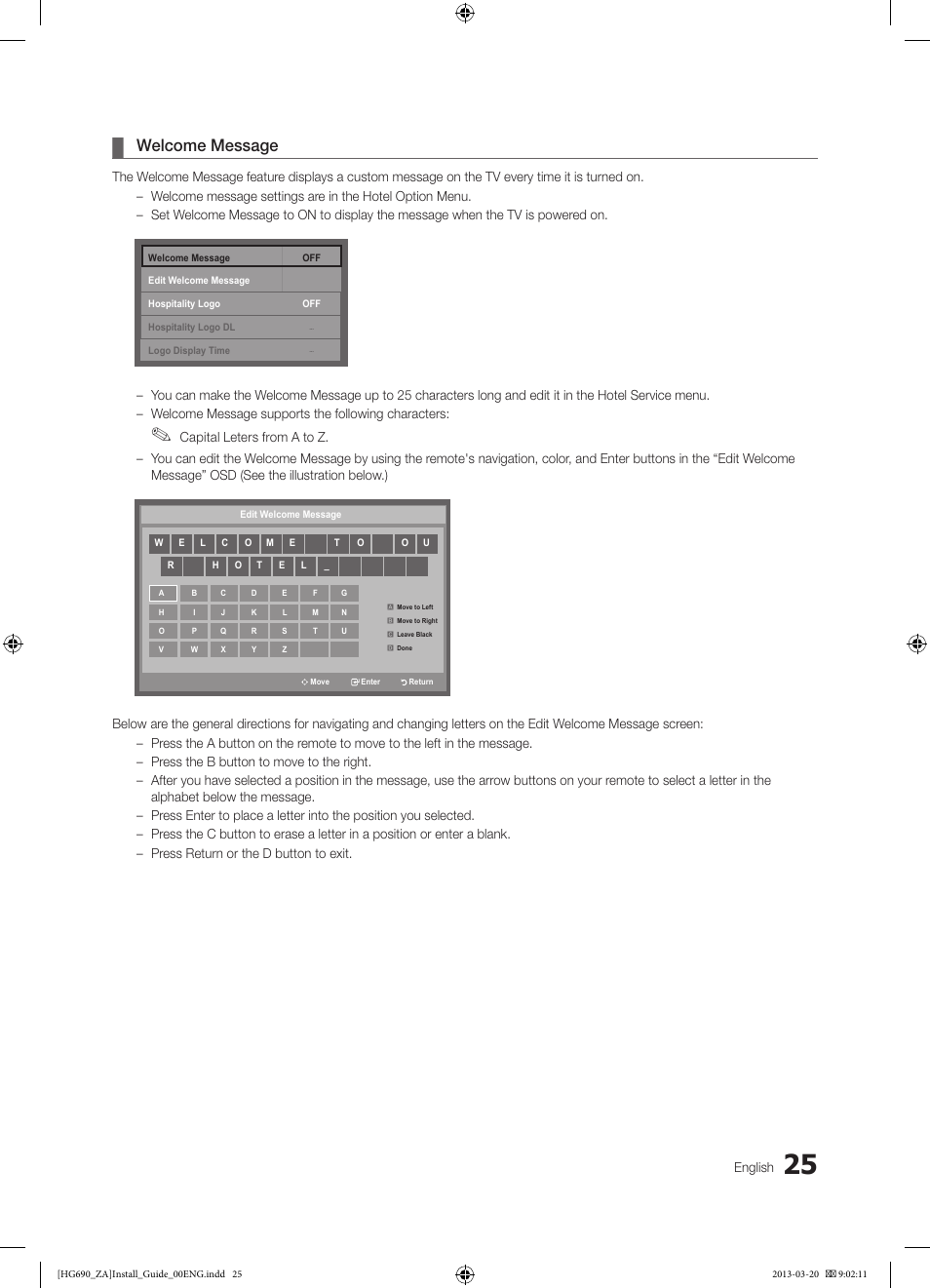 Welcome message | Samsung HG55NB690QFXZA User Manual | Page 25 / 48