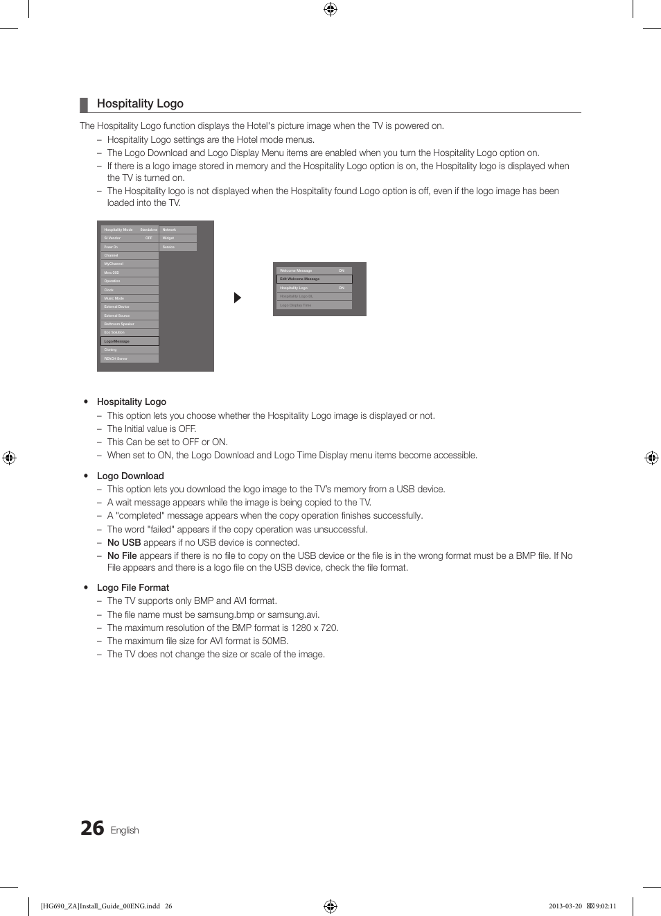 Hospitality logo | Samsung HG55NB690QFXZA User Manual | Page 26 / 48
