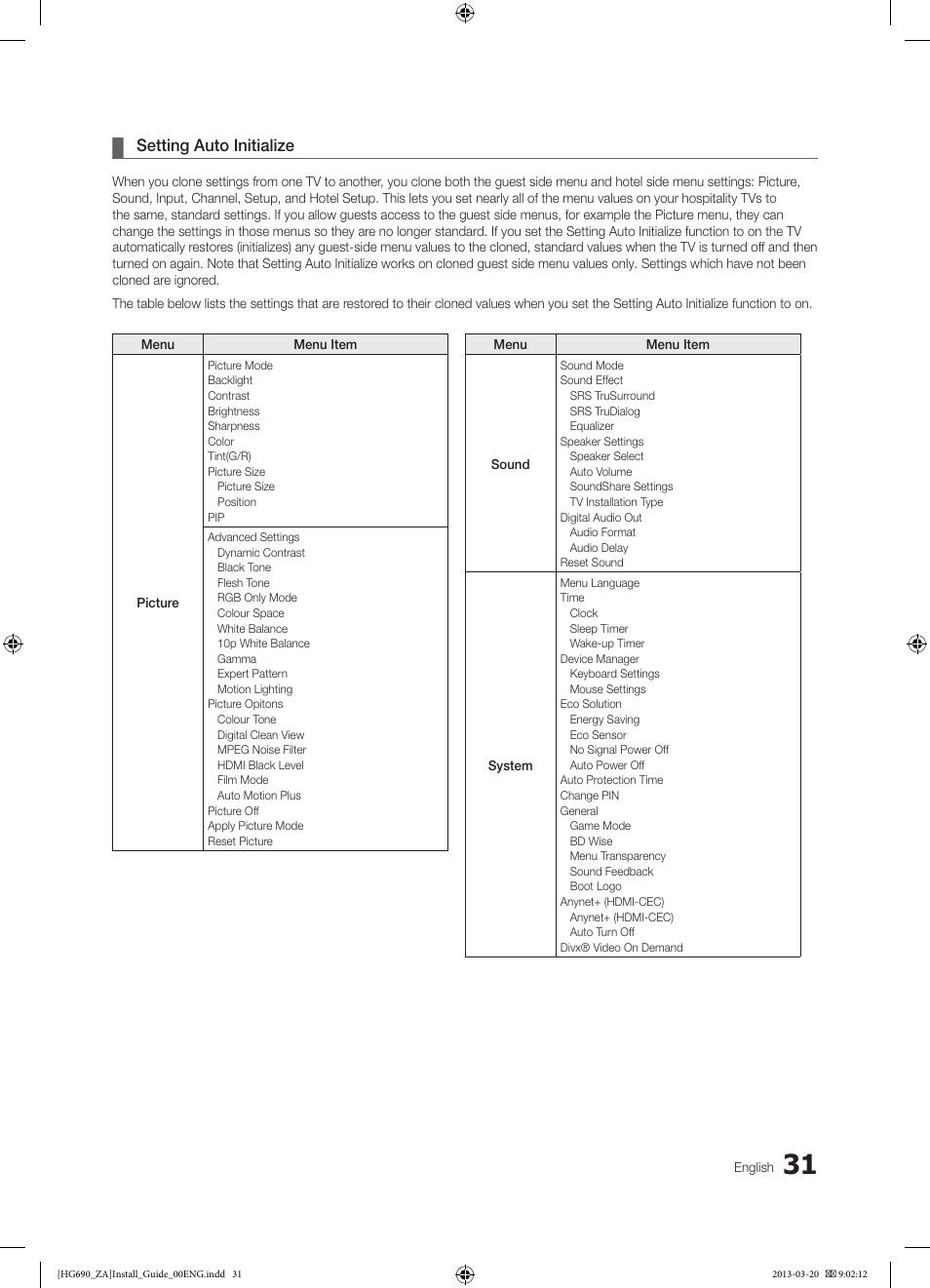 Setting auto initialize | Samsung HG55NB690QFXZA User Manual | Page 31 / 48
