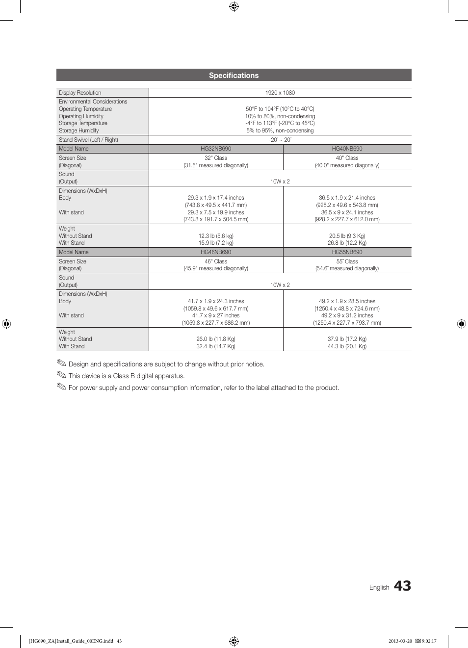 Samsung HG55NB690QFXZA User Manual | Page 43 / 48