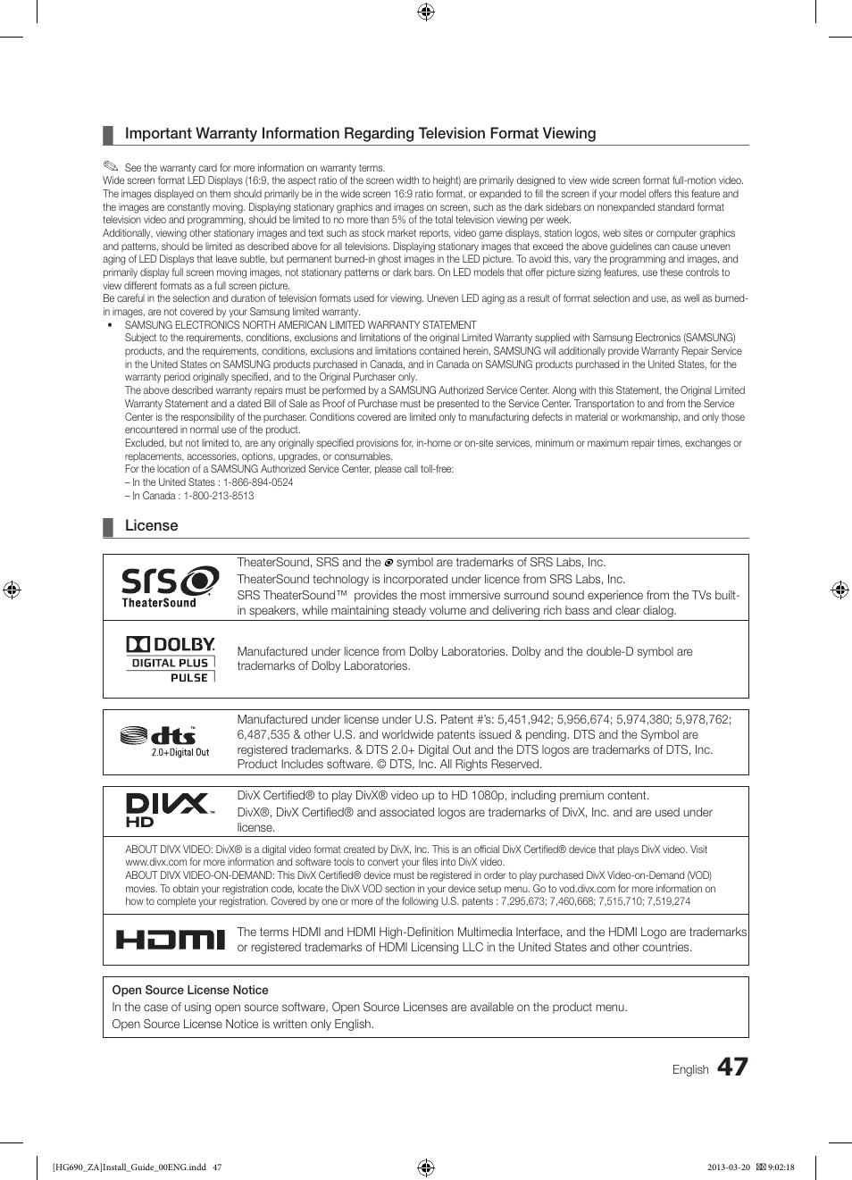 Samsung HG55NB690QFXZA User Manual | Page 47 / 48