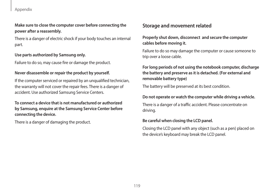 Storage and movement related | Samsung NP940X5J-K01US User Manual | Page 119 / 149