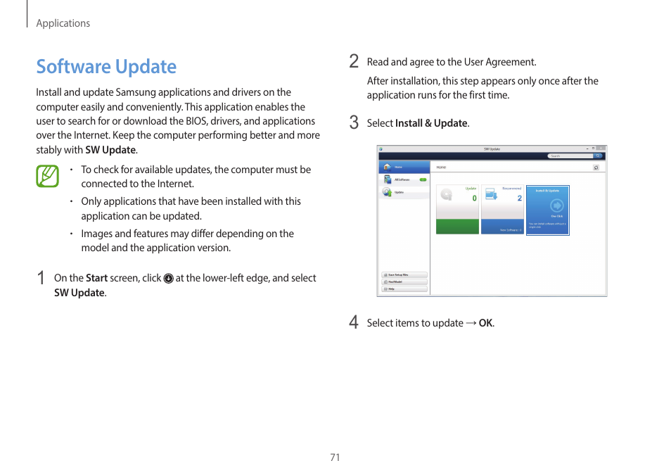 Software update, 71 software update | Samsung NP940X5J-K01US User Manual | Page 71 / 149