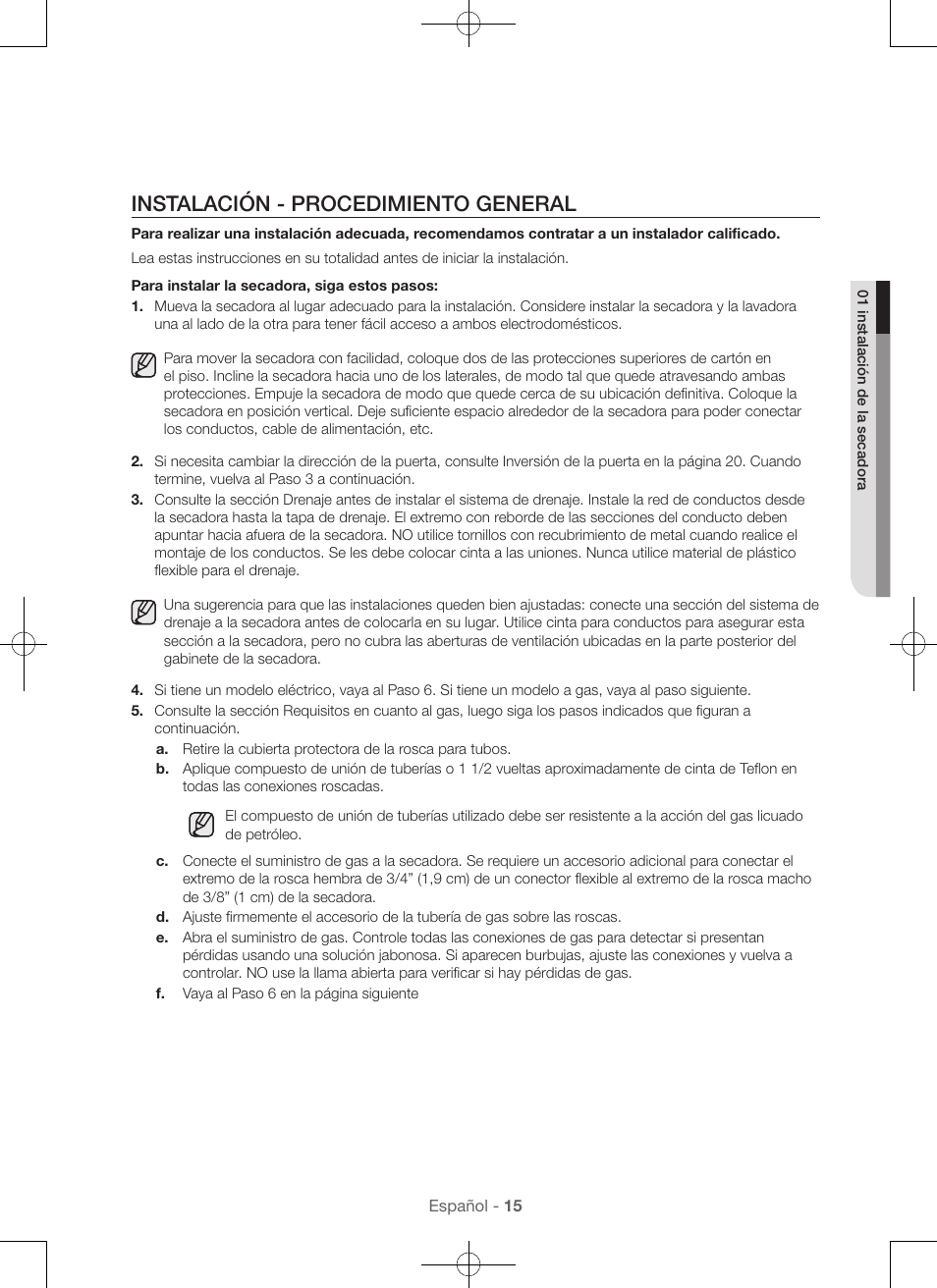 Instalación - procedimiento general | Samsung DV56H9100EW-A2 User Manual | Page 103 / 132