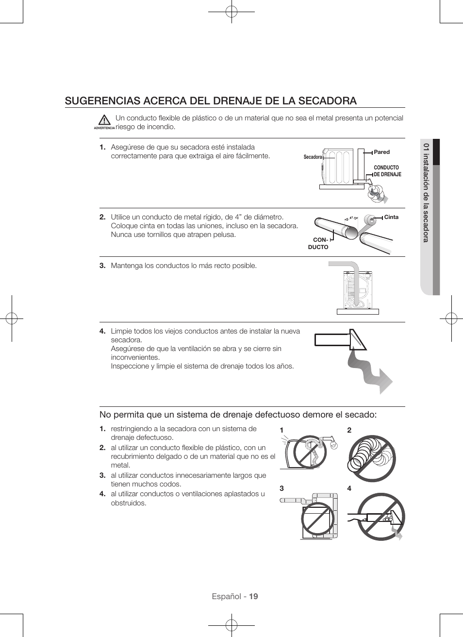 Sugerencias acerca del drenaje de la secadora | Samsung DV56H9100EW-A2 User Manual | Page 107 / 132