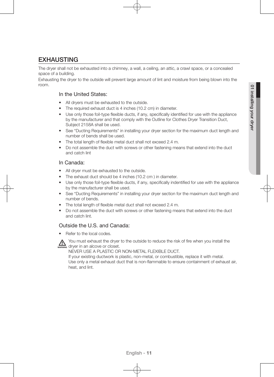 Exhausting | Samsung DV56H9100EW-A2 User Manual | Page 11 / 132