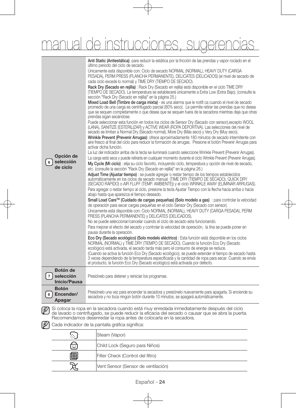 Manual de instrucciones, sugerencias | Samsung DV56H9100EW-A2 User Manual | Page 112 / 132
