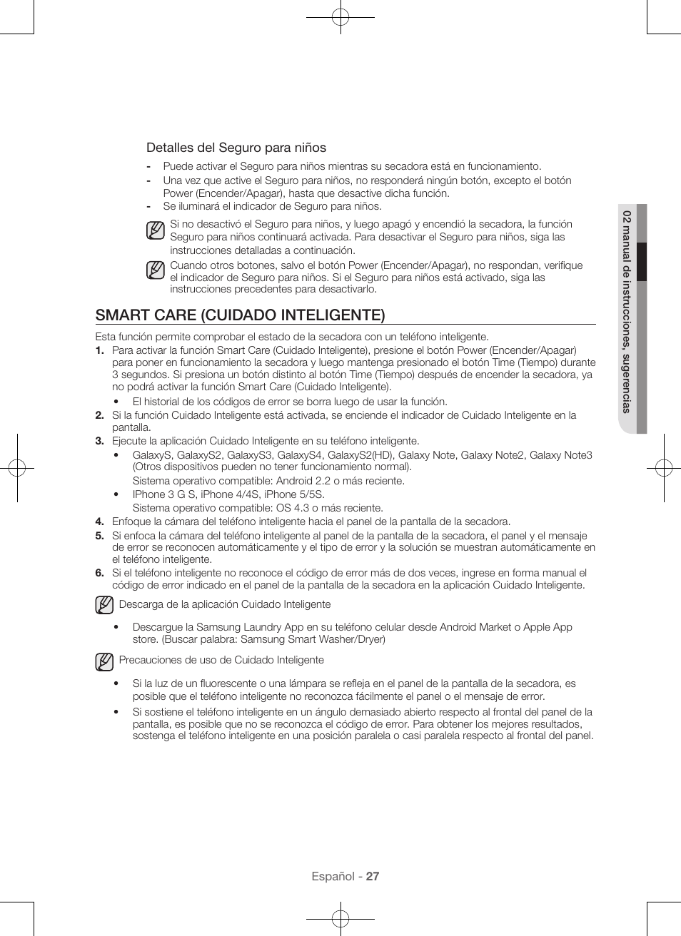 Smart care (cuidado inteligente) | Samsung DV56H9100EW-A2 User Manual | Page 115 / 132