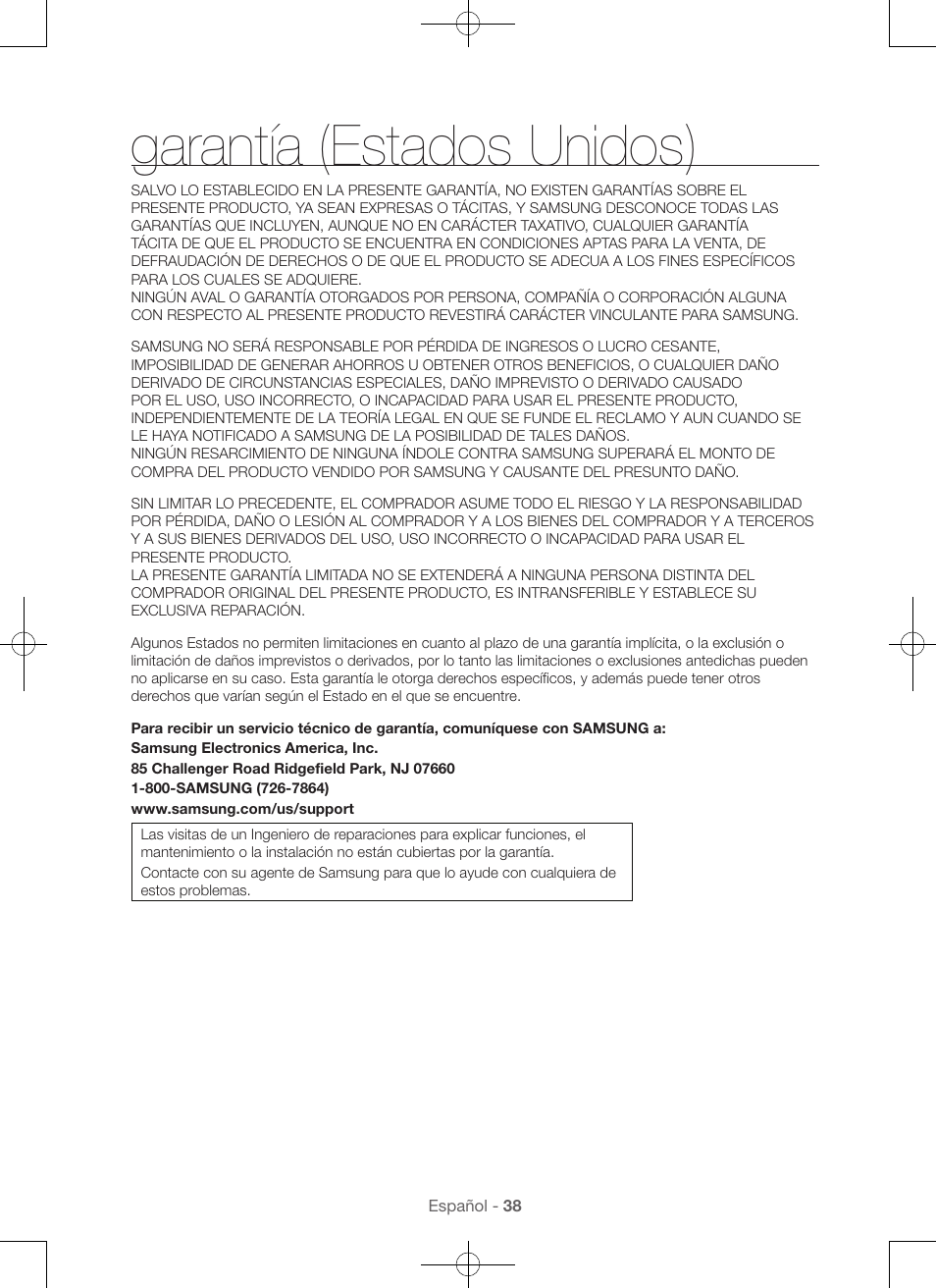 Garantía (estados unidos) | Samsung DV56H9100EW-A2 User Manual | Page 126 / 132