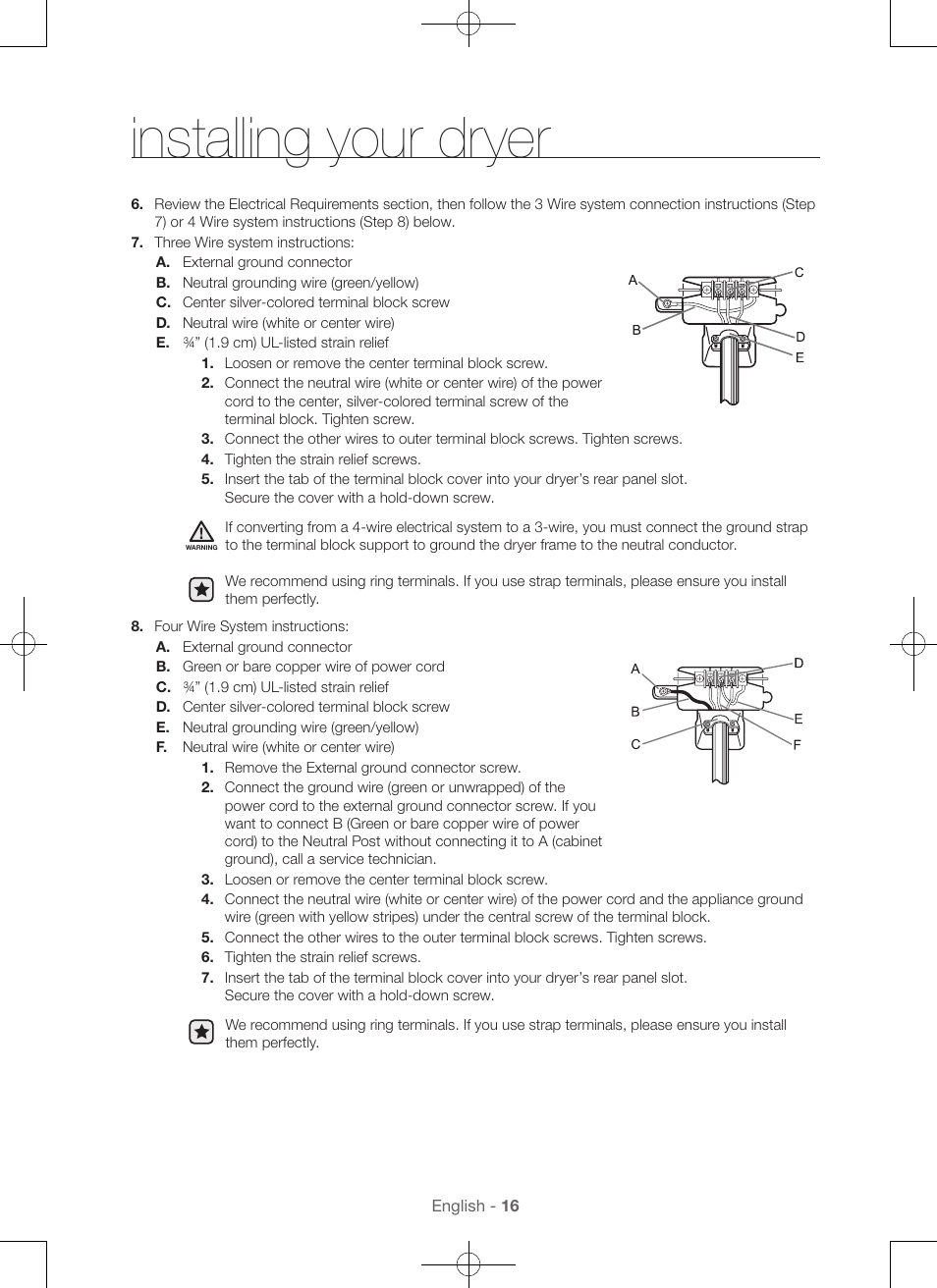 Installing your dryer | Samsung DV56H9100EW-A2 User Manual | Page 16 / 132