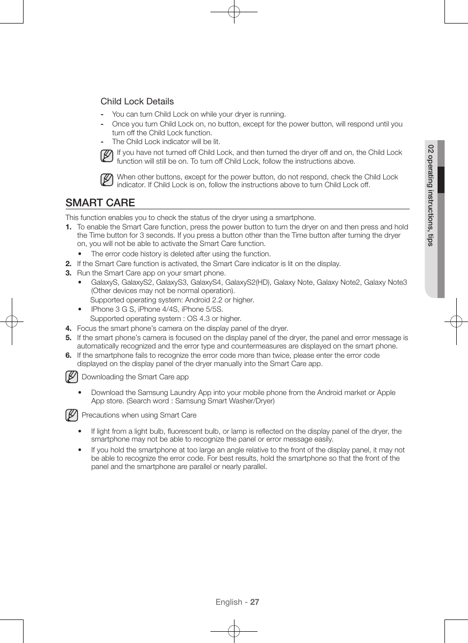 Smart care | Samsung DV56H9100EW-A2 User Manual | Page 27 / 132