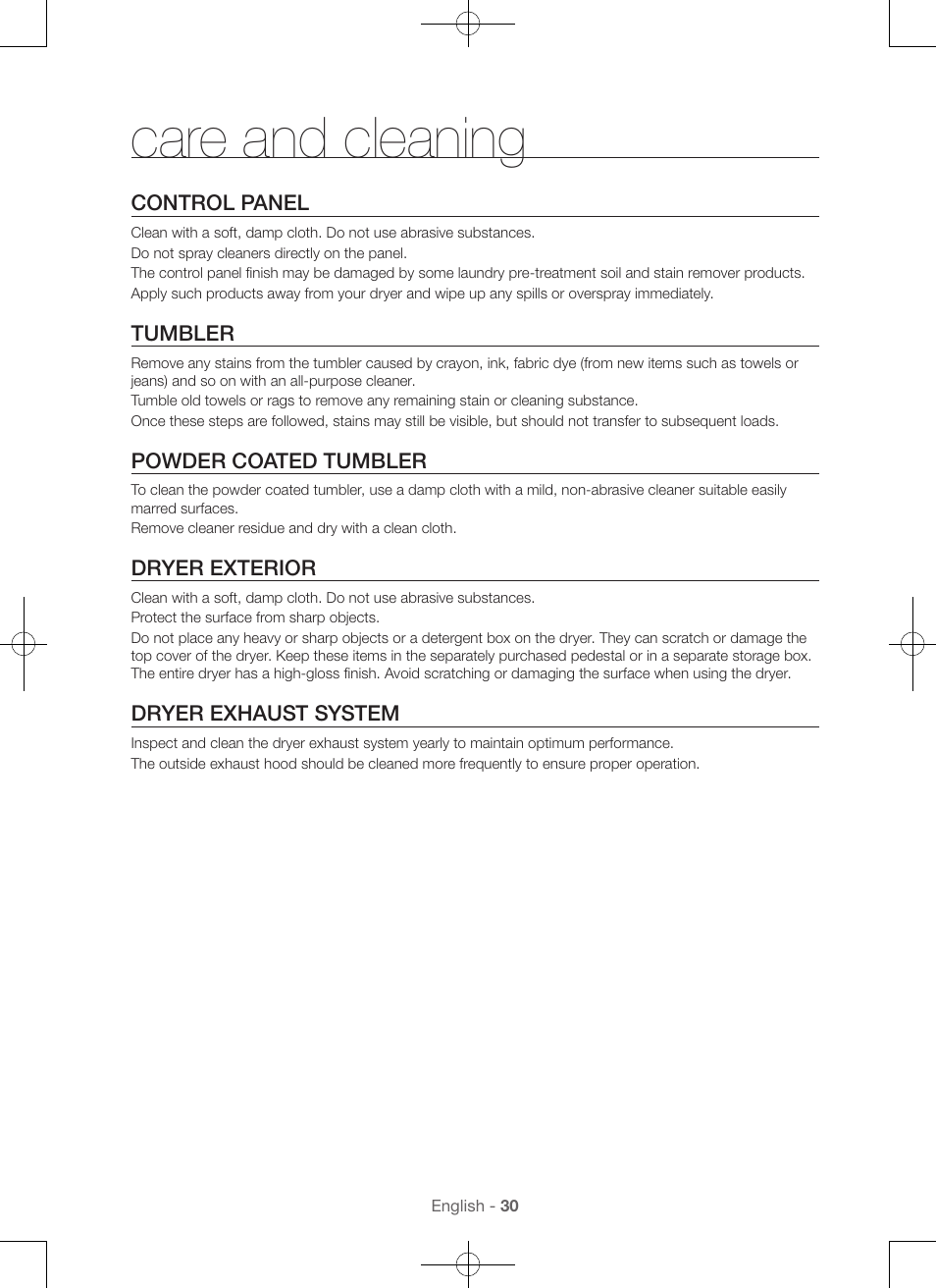 Care and cleaning | Samsung DV56H9100EW-A2 User Manual | Page 30 / 132
