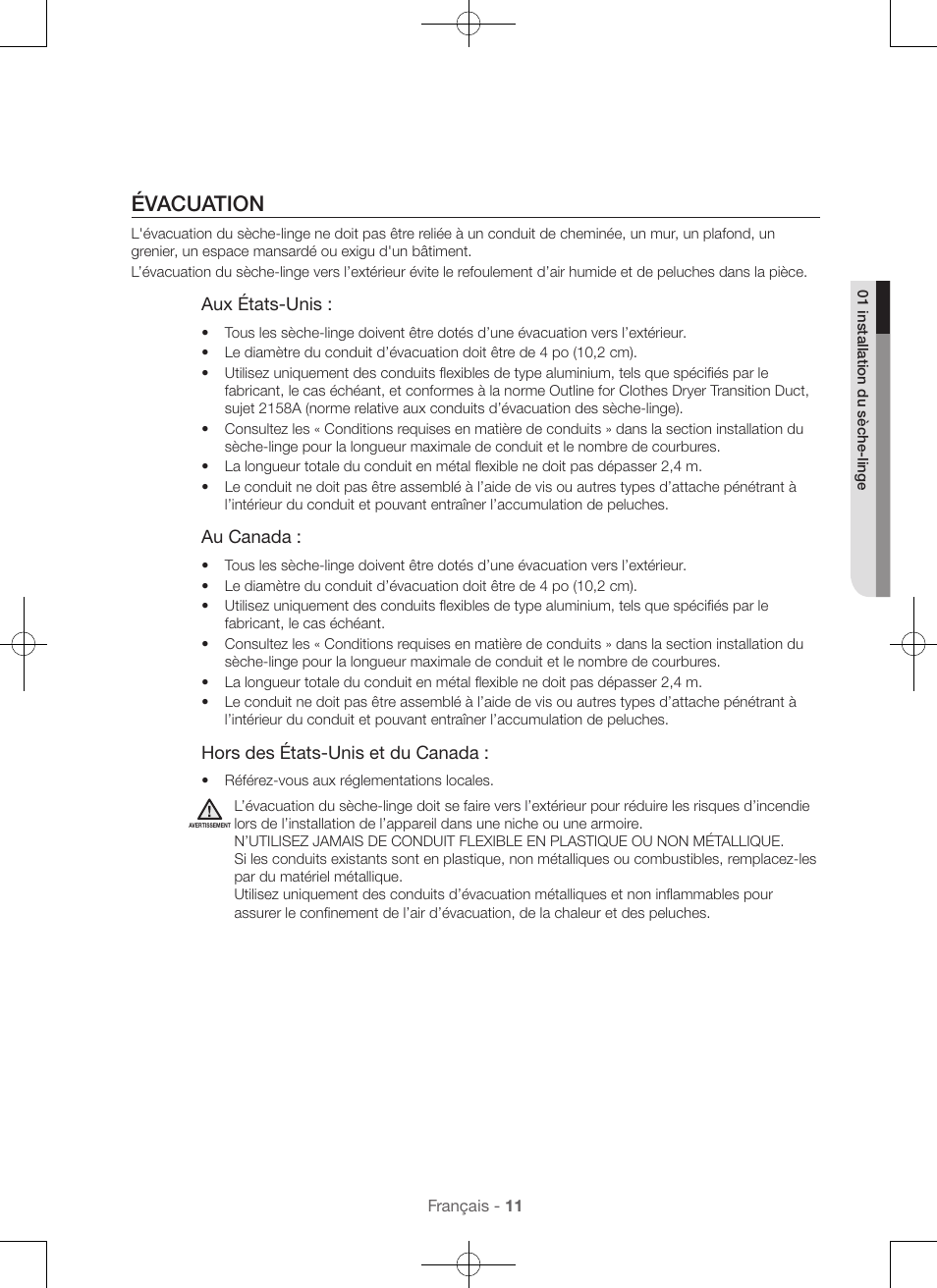Évacuation | Samsung DV56H9100EW-A2 User Manual | Page 55 / 132