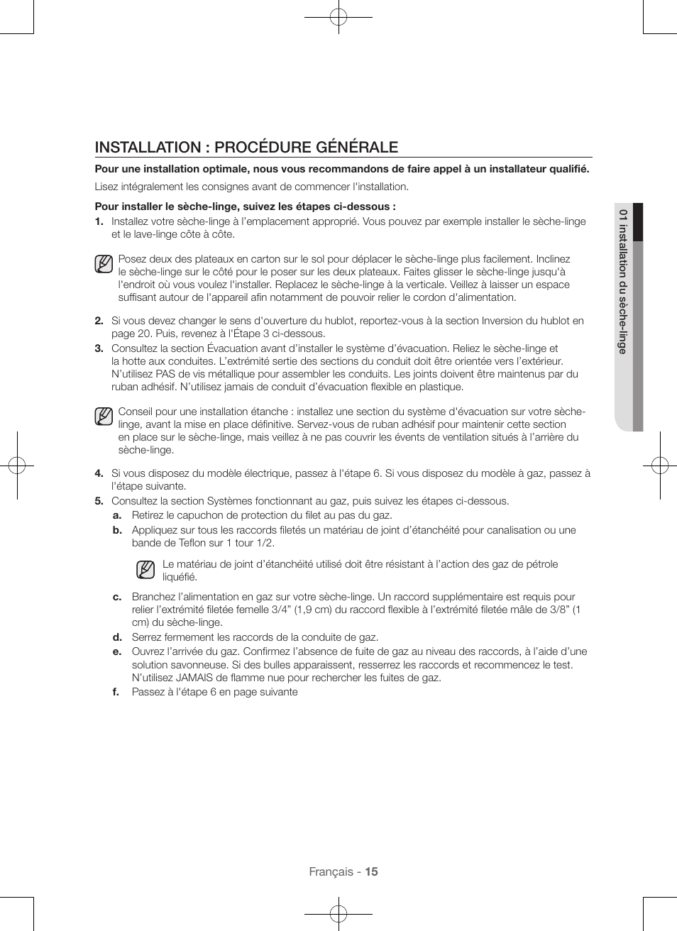 Installation : procédure générale | Samsung DV56H9100EW-A2 User Manual | Page 59 / 132