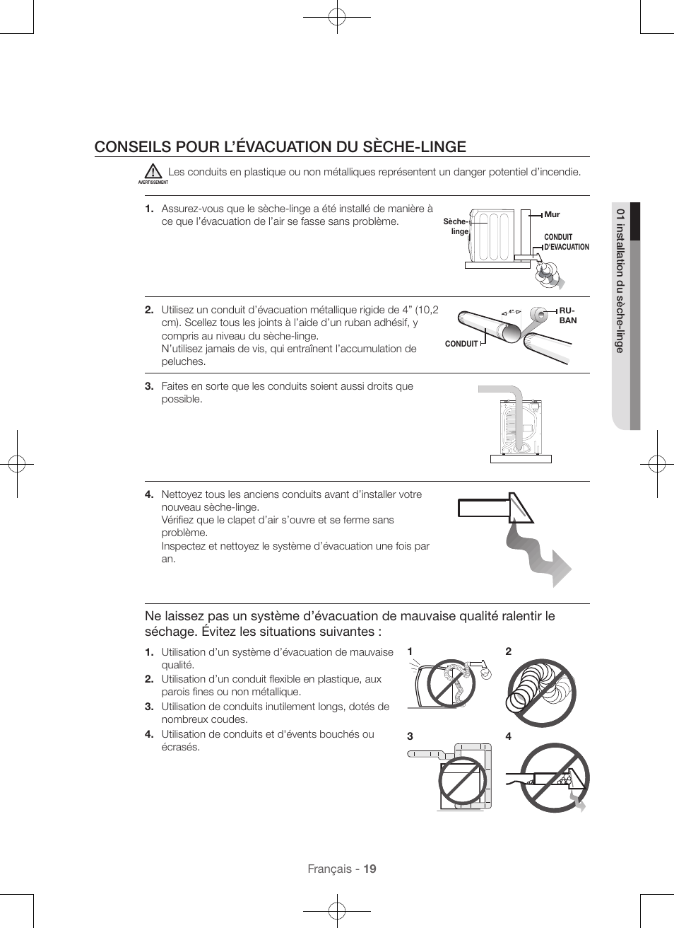 Conseils pour l’évacuation du sèche-linge | Samsung DV56H9100EW-A2 User Manual | Page 63 / 132