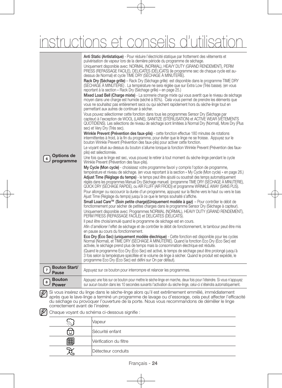 Instructions et conseils d’utilisation | Samsung DV56H9100EW-A2 User Manual | Page 68 / 132