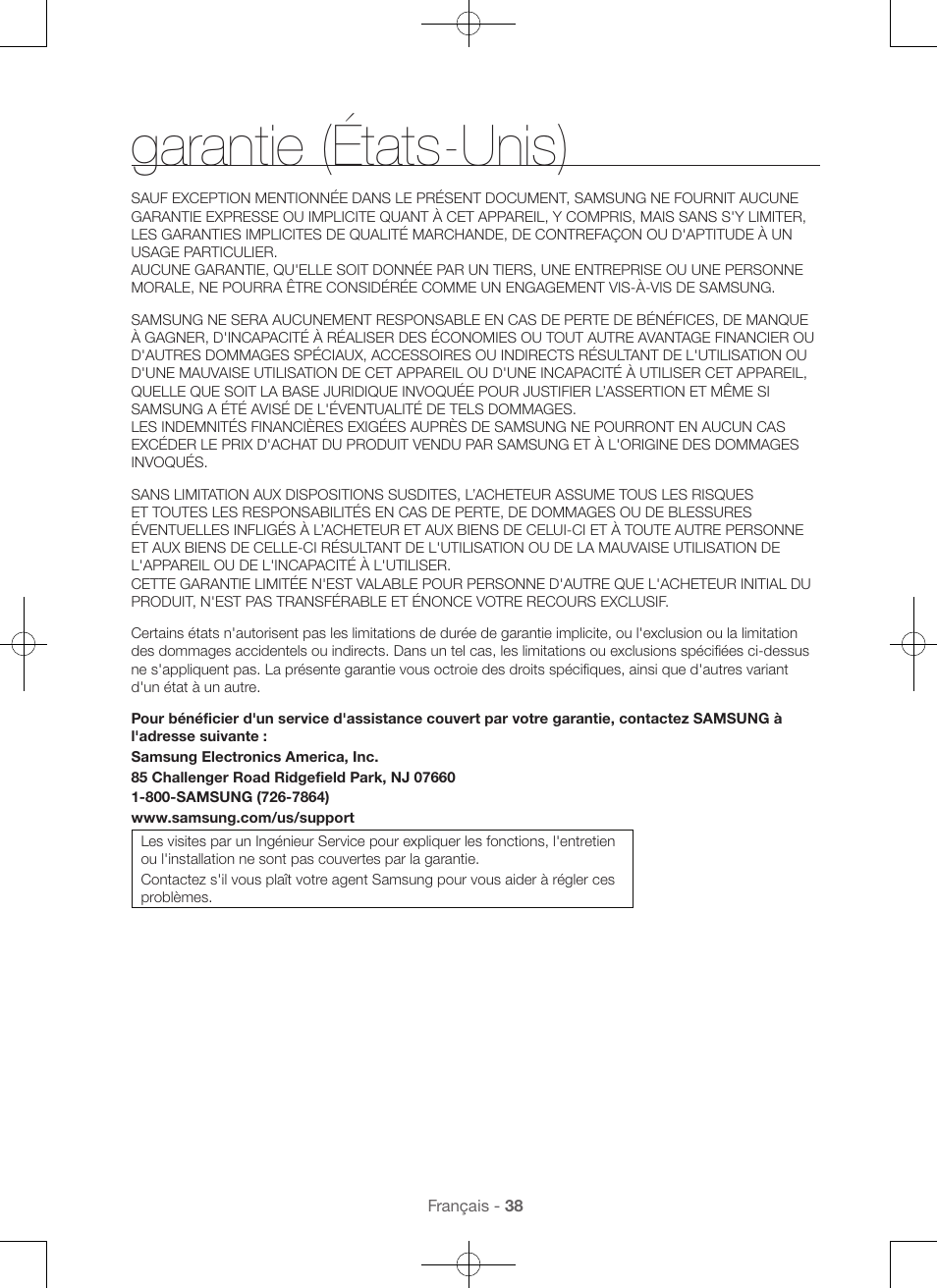 Garantie (états-unis) | Samsung DV56H9100EW-A2 User Manual | Page 82 / 132