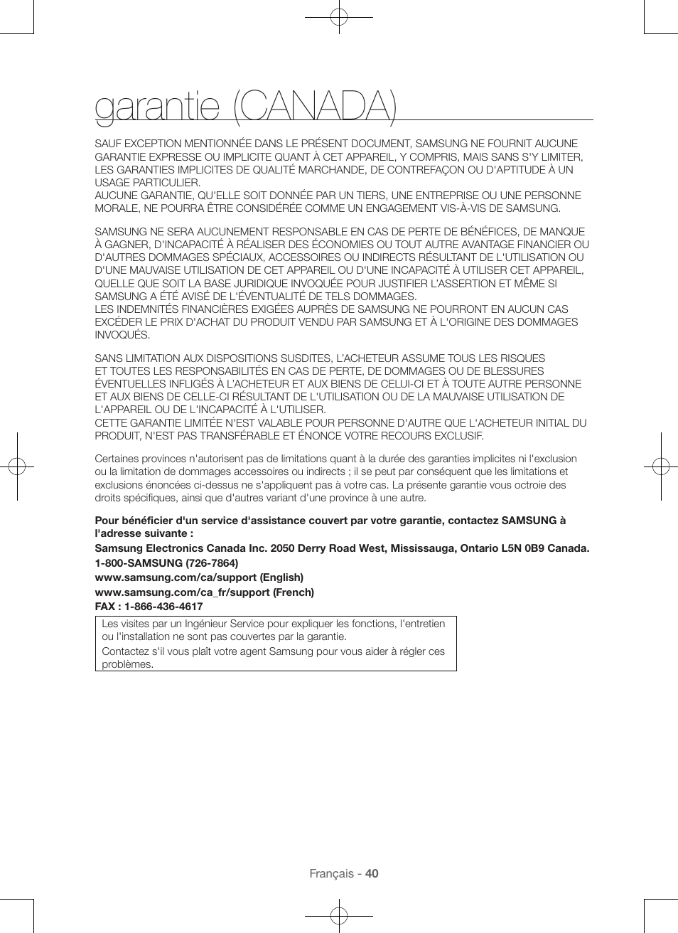 Garantie (canada) | Samsung DV56H9100EW-A2 User Manual | Page 84 / 132