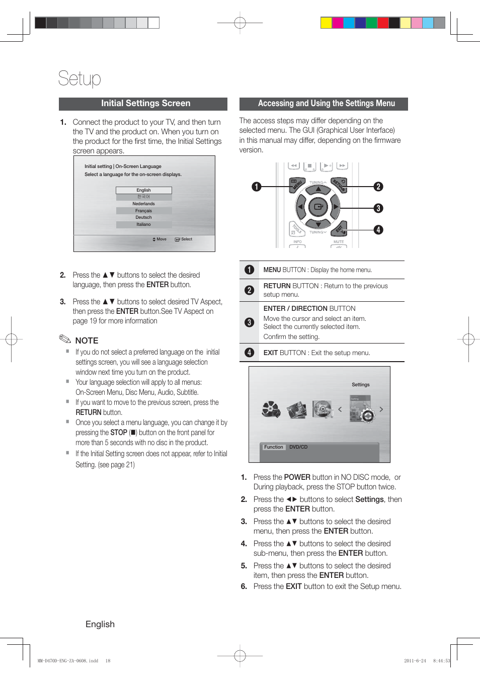 Setup | Samsung MM-D470D-ZA User Manual | Page 18 / 41