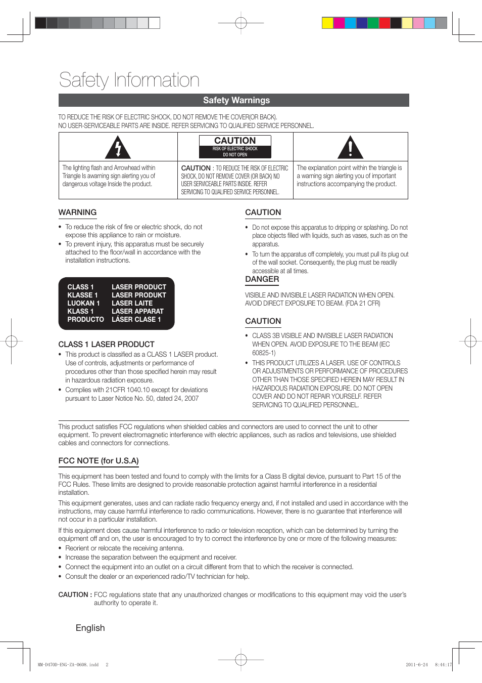 Safety information | Samsung MM-D470D-ZA User Manual | Page 2 / 41