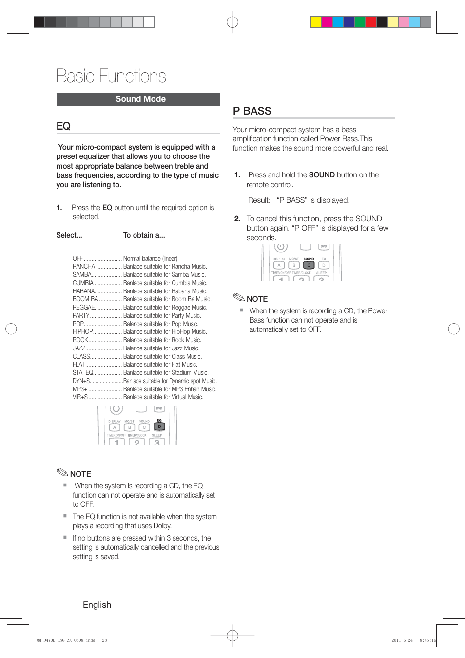 Basic functions | Samsung MM-D470D-ZA User Manual | Page 28 / 41