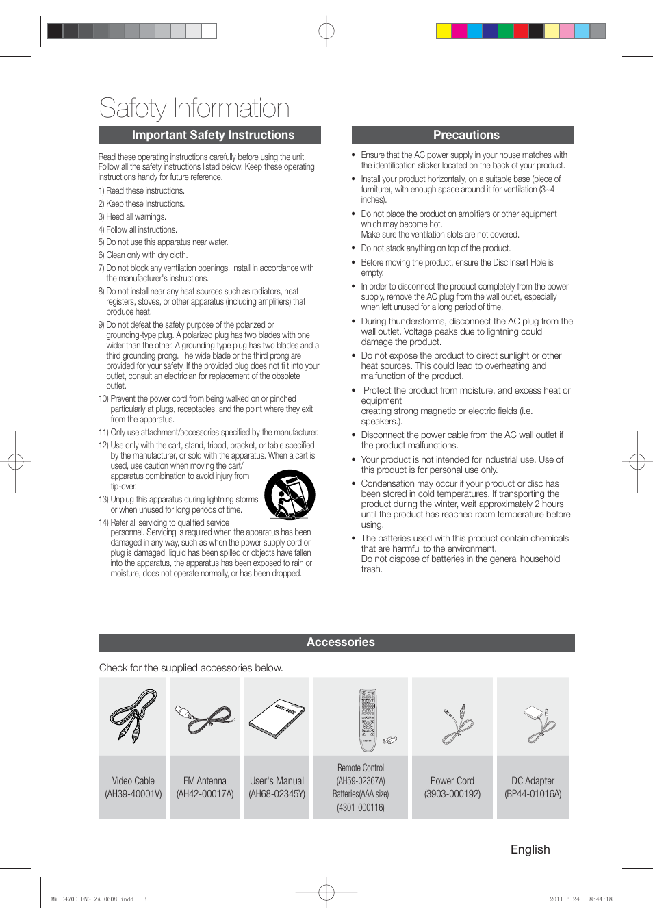 Safety information | Samsung MM-D470D-ZA User Manual | Page 3 / 41